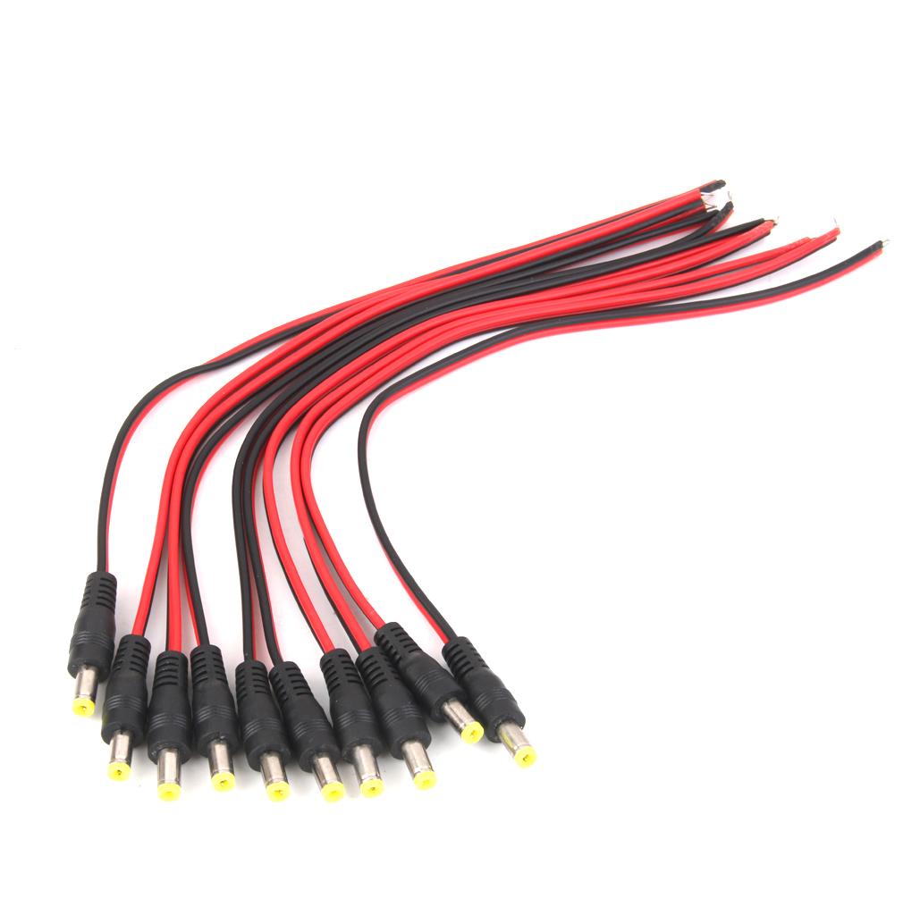 Crofta 10pcs 12V DC Power Pigtail Male 5.5*2.1mm Cable Plug Wire For CCTV Security