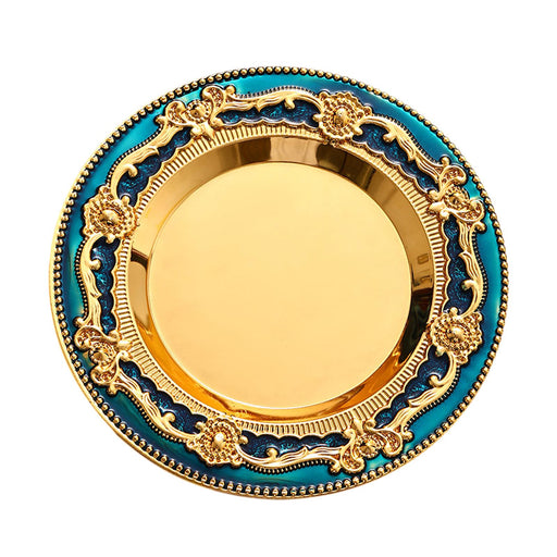 Crofta Vintage Necklace Tray Iron Decorative Serving Plate for Food Perfume Jewelry Gold Blue