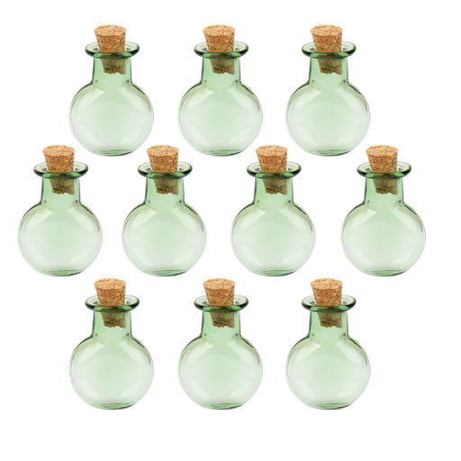 Crofta 10 Glass Cork Bottles Round Flat Vial Wishing Bottle DIY Pendants Green