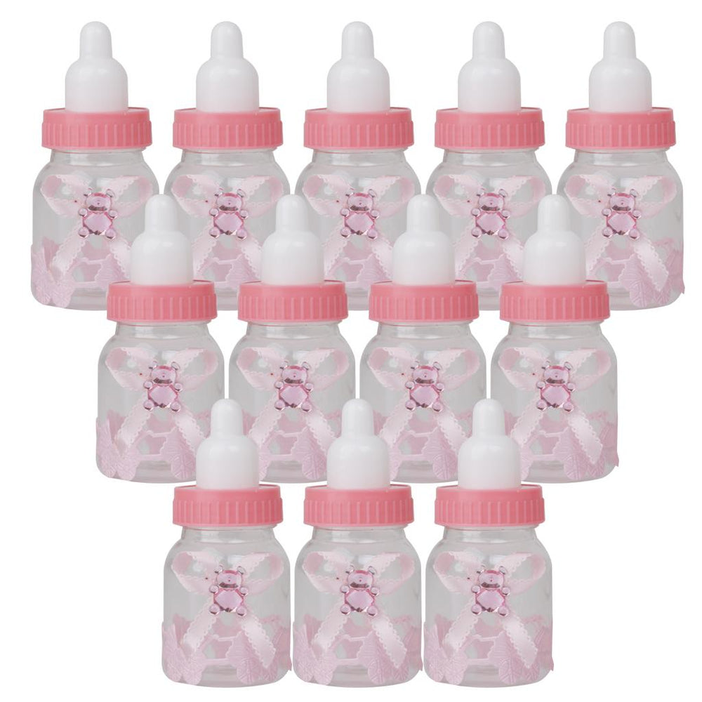 Crofta 12pcs Small Plastic Bottles for Baby Shower Party Favours Kids Gift Bag Fillers Candy Filling Bottles Pink