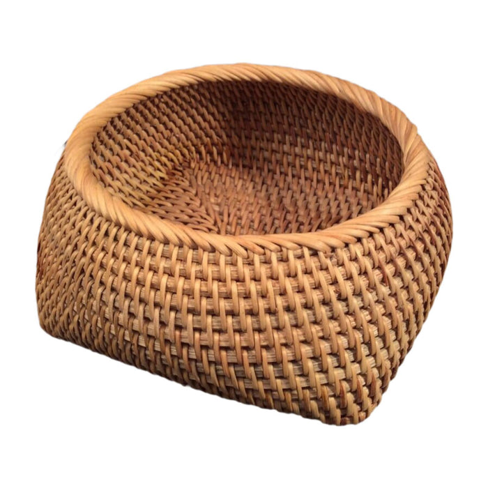 Crofta Round Rattan Fruits Bread Baskets Wicker Basket Tray for Dining Room Kitchen S