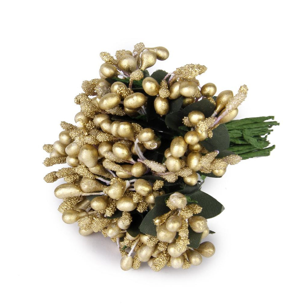 Crofta 12 Bouquets Mini Artificial Flower Stamen Wedding Sugarcraft Decor Golden