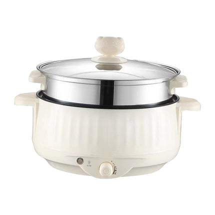 Crofta Electric Cooking Pot Nonstick Portable Electric Skillet for Pasta Eggs Beige with Steamer