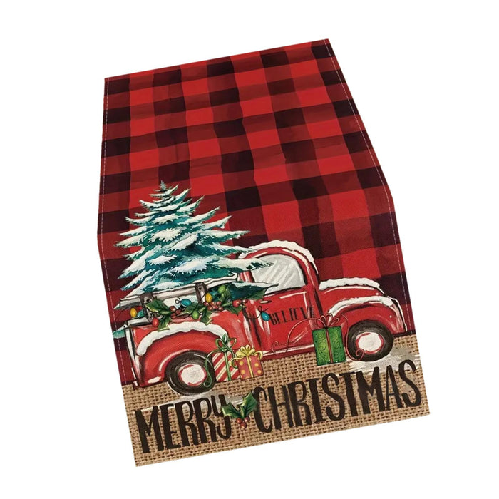 Crofta Xmas Tablecloth Festival Centerpiece Dinner Xmas Home Christmas Table Runner with Car