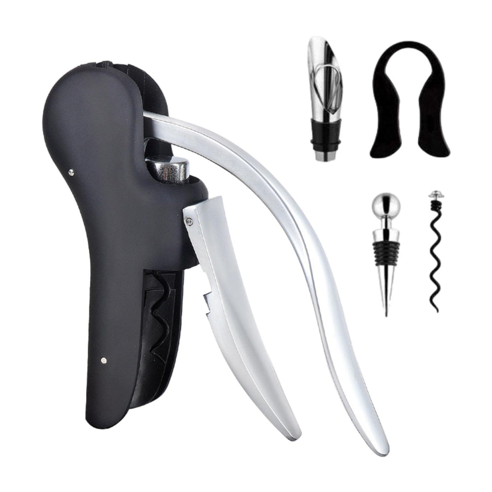 Crofta Wine Opener Kitchen Tools with Ergonomic Grip Manual for Home Bar Restaurant black 5 pieces