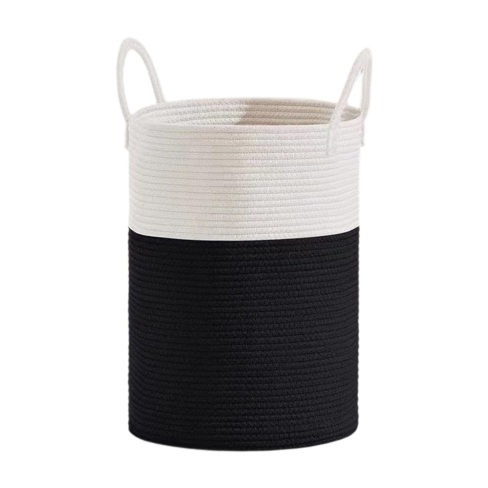 Crofta Toy Basket Decorative Cotton Rope Basket for Utility Room Bedroom Apartments Black White 38 cm