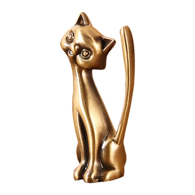 Crofta Cat Statue Rings Holder Tabletop for Dressing Room New Year Gift Craft Fairs Sit Standing