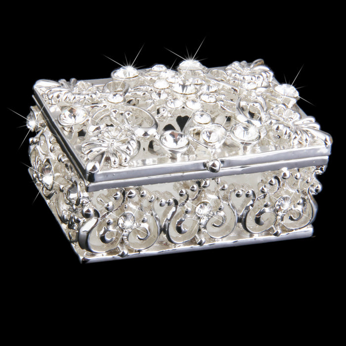 Crofta Small Silver Plated Crystal Rhinestone Hollow Enamel Jewelry Trinket Box