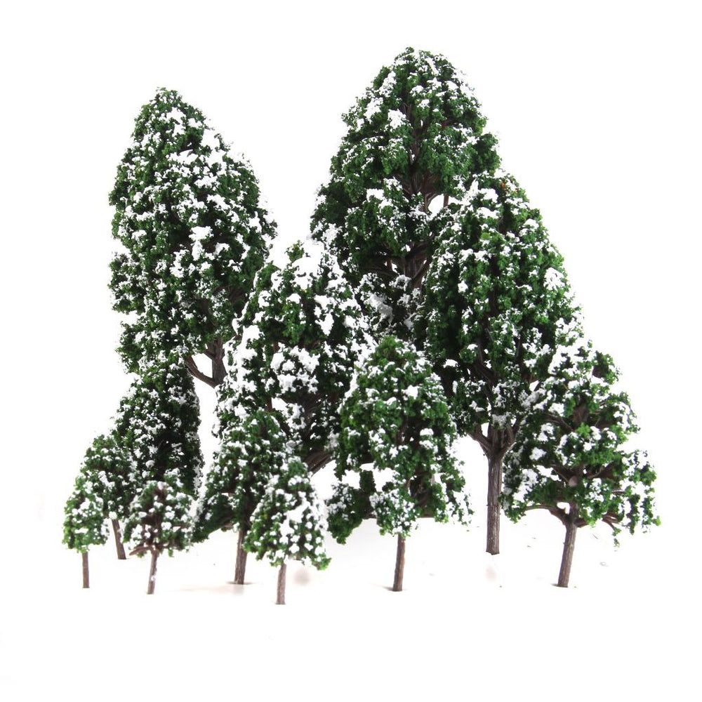 Crofta 12pcs Dark Green Poplar Trees Model Train Snow Scenery 2.5-16 cm 1:500-1:50