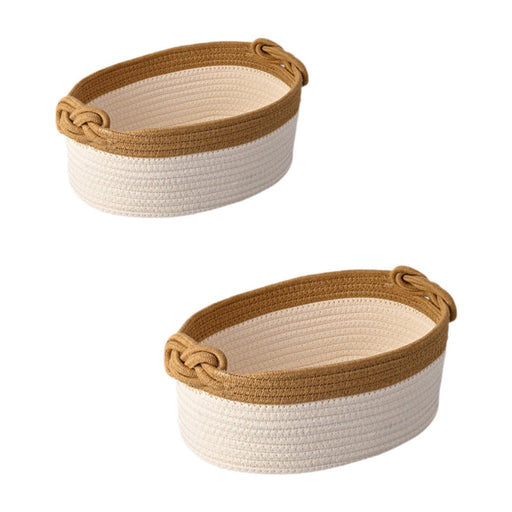 Cotton Rope Basket Storage Basket Bin Under Shelf Basket for Montessori Toys khaki white