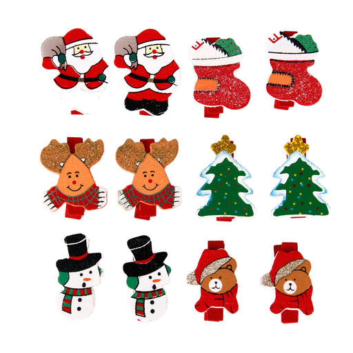 Crofta 12pcs Cute Christmas Pattern Wooden Clips Clothespins Home Decor Kids Toy