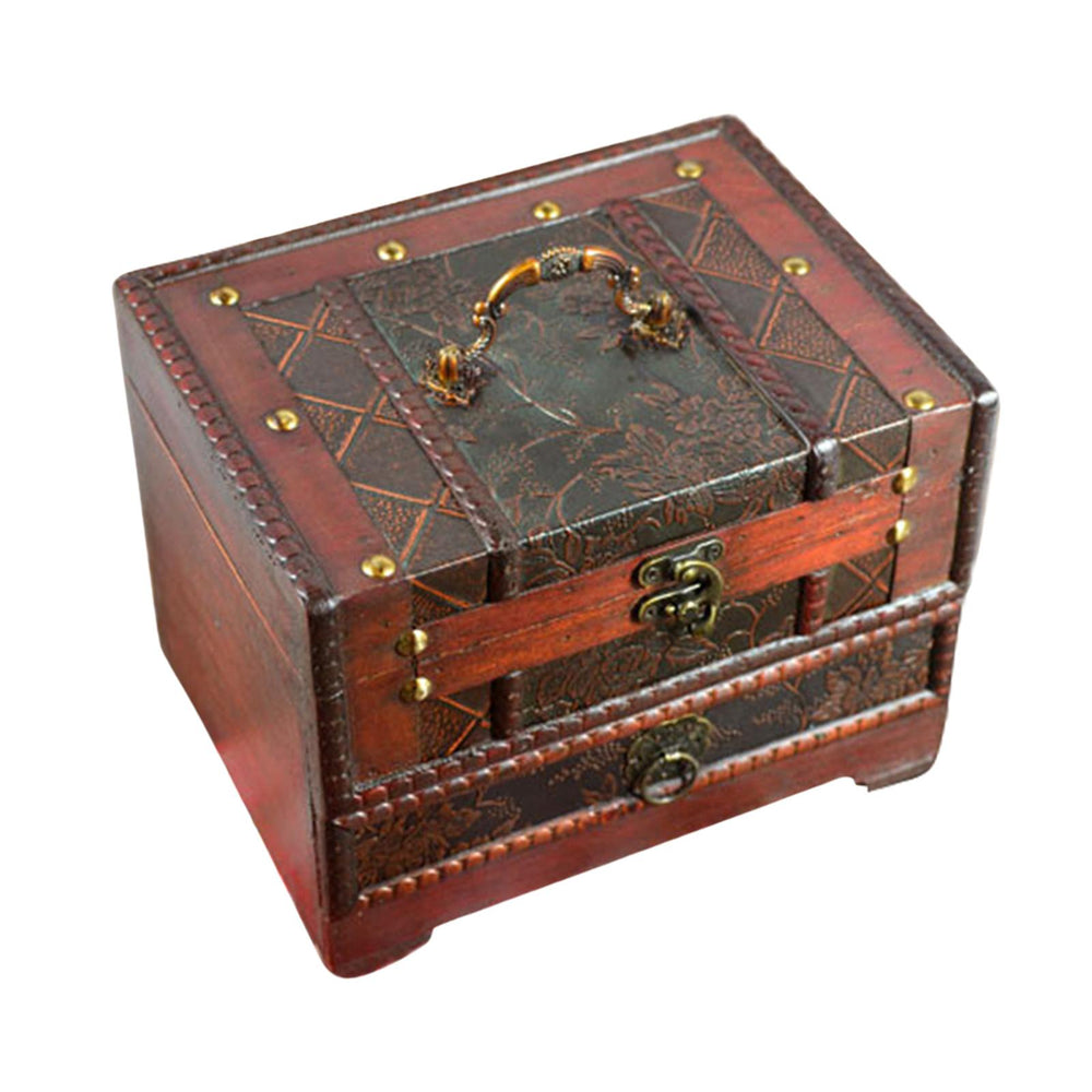 Crofta Wooden Jewelry Box Trinket Container with Mirror Antique Jewelry Case Holder Style C