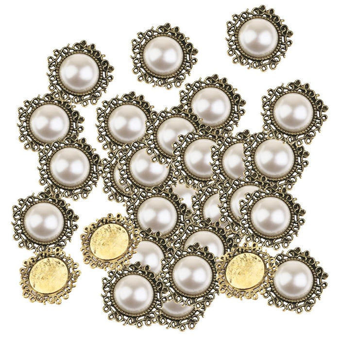 Crofta 50 Pieces Faux Pearl Buttons Flatback for Decoration DIY 25mm