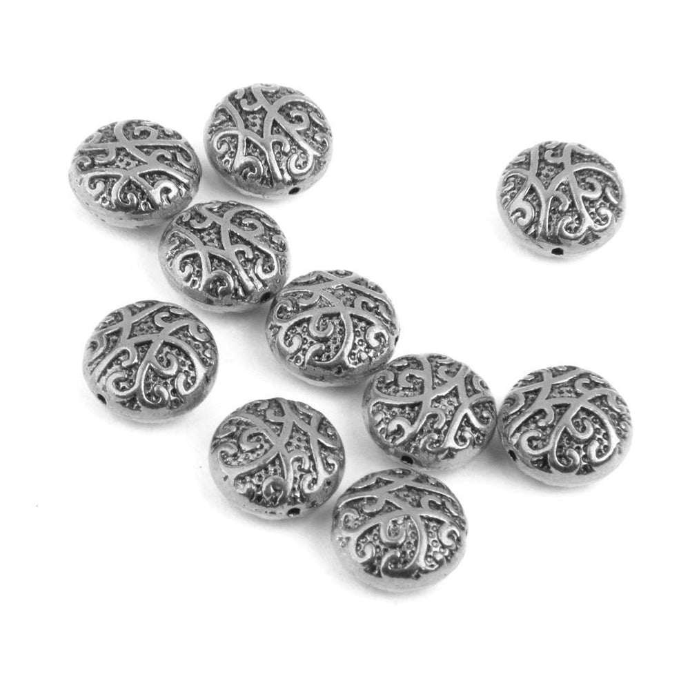 10pcs Antique Silver Alloy Round Spacer Beads 14mm