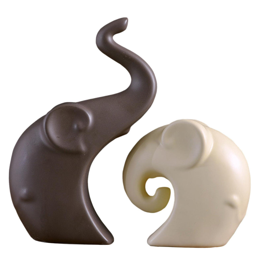 Crofta 2 Pieces Couple Elephant Statues Decorative Figurines for Desk Cabinet Shelf Brown