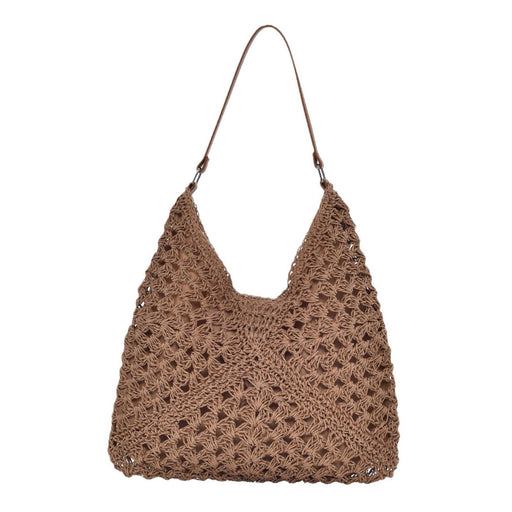 Woven Shoulder Bag Foldable Casual Summer Beach Tote for Beach Vacation Trip Khaki