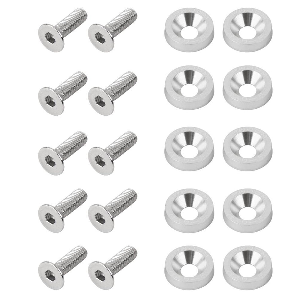 10x Bumpers Fender Washers Kit Bolt Screw Engine Universal Silver