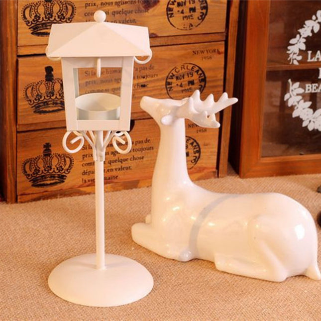 Crofta Vintage Iron Candle Stand Holder Stick Living Space Wedding Birthday Party Decor White