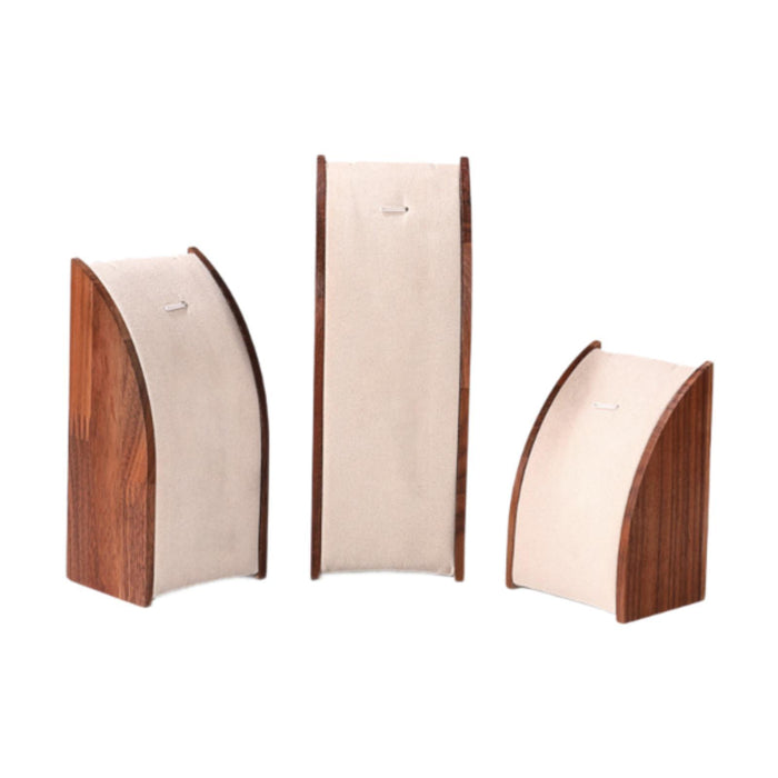 Crofta 3Pcs Jewelry Display Stand Elegant Walnut Wood for Showcase Shops Countertop Curved