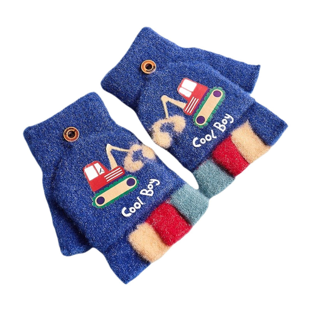 Winter Fingerless Gloves for Kids Flip Top Mittens for Skiing Sports Cycling