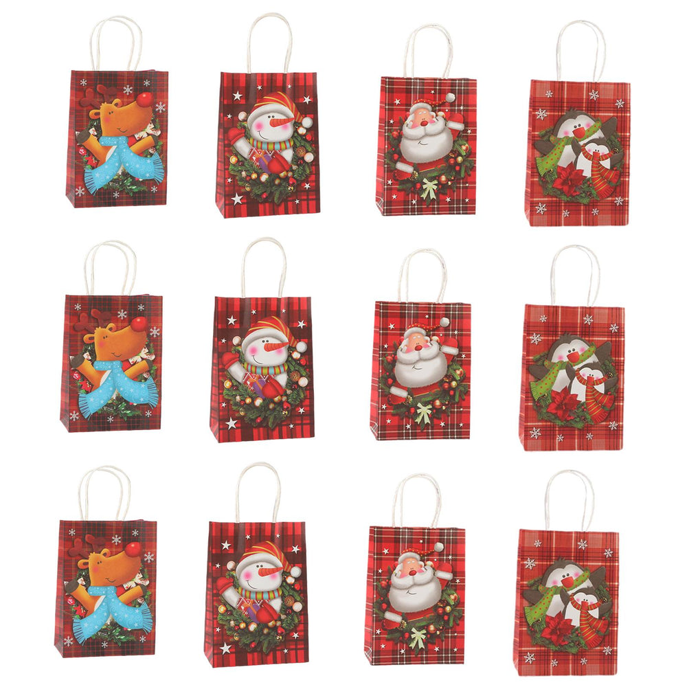 Crofta 12Pcs Christmas Kraft Paper Bags for Kids Holiday Portable Cookie Treats Bag 18.5cmx9.5cmx25.5cm