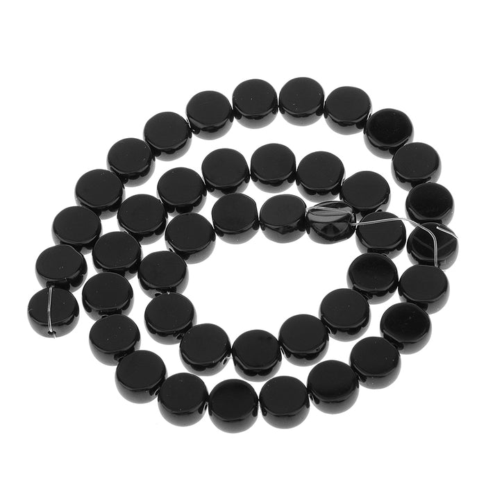 Crofta 10mm Black Onyx Coin Gemstone Loose Beads Strand 15 Inch