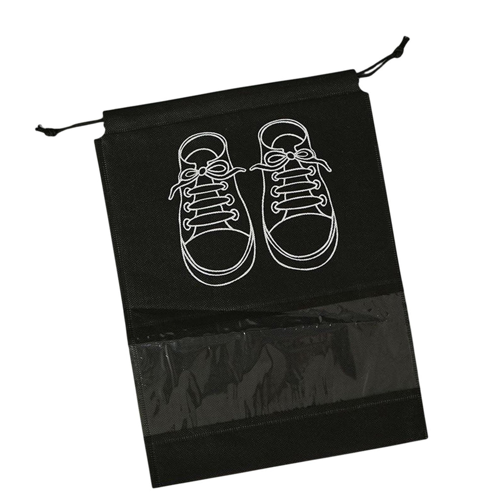 Crofta Travel Shoe Bag Non Woven Drawstring Shoes Storage Bag Convenient Dust Cover Black 32x44cm