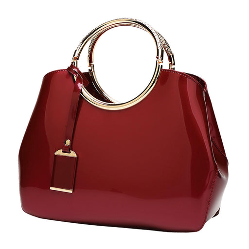 Crofta Glossy Patent Leather Handbag Shoulder Bag Portable Soft Gift Women Tote Bag Burgundy