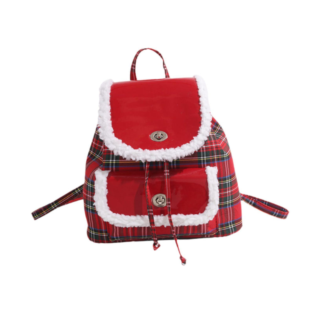 Crofta Red Plaid Backpack Fashion checked Satchel Daypack for Traval Shopping Daily