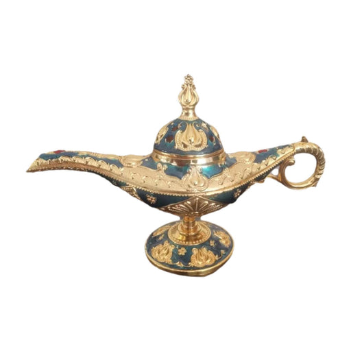 Crofta Genie Lamp Incense Burner Ornament Vintage for Housewarming Office Tea House Gold Blue