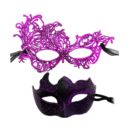 Crofta Masquerade Mask Couple Set Vintage Style Prom Mask Decorative Halloween Mask Dark Purple