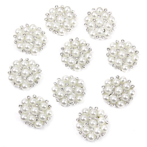 Crofta 10pcs 20mm Crystal Rhinestone Pearl Flower Embellishments Button Flatback