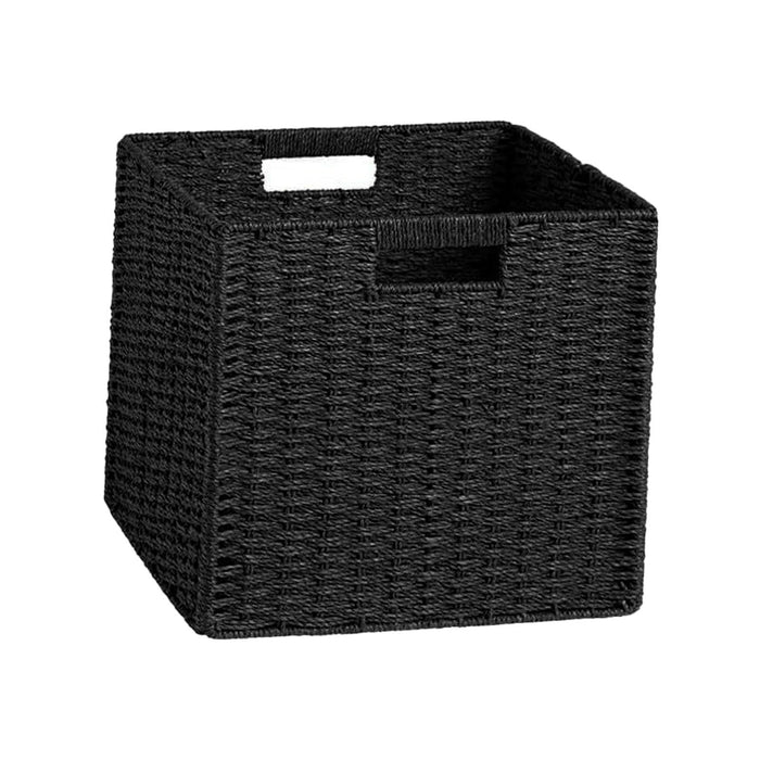 Crofta Woven Storage Basket Folding Sundries Organizer for Apartment Household Dorm Black 1pcs