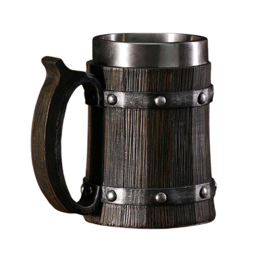 Crofta Wooden Barrel Beer Mug Tankard Coffee Mug for Coffee Gifts Restaurant Style B