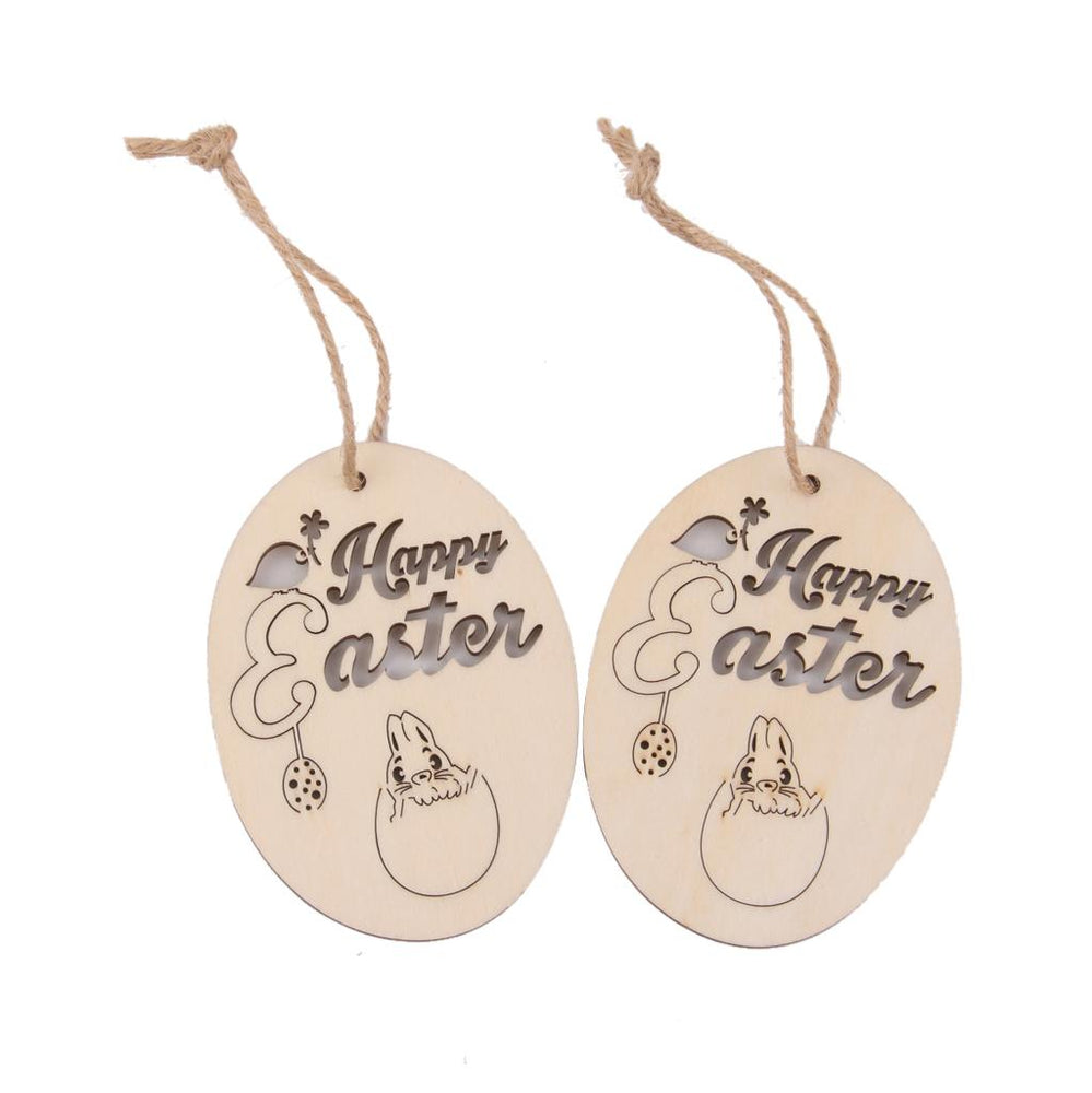 10pcs Happy Easter Egg Wooden Tag Embellishment with String