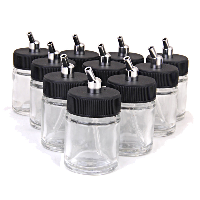 Crofta 10 x 22cc Airbrush Bottle Blank Jars Pot with Suction Pump Lid Spray Top