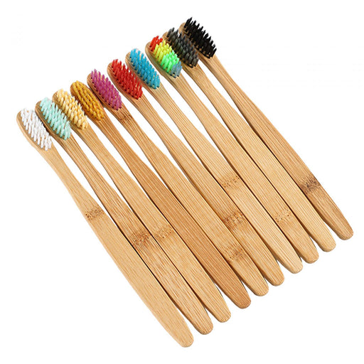 Crofta 10x Wooden Toothbrush Soft Bristles Comfortable Grip Colorful for Cleaning