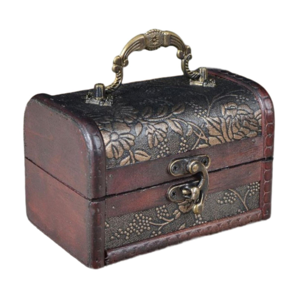 Crofta Trinket Box Wooden Treasure Chest Home Decor with Lid Hair Clips Jewelry Box 12cmx7cmx7cm