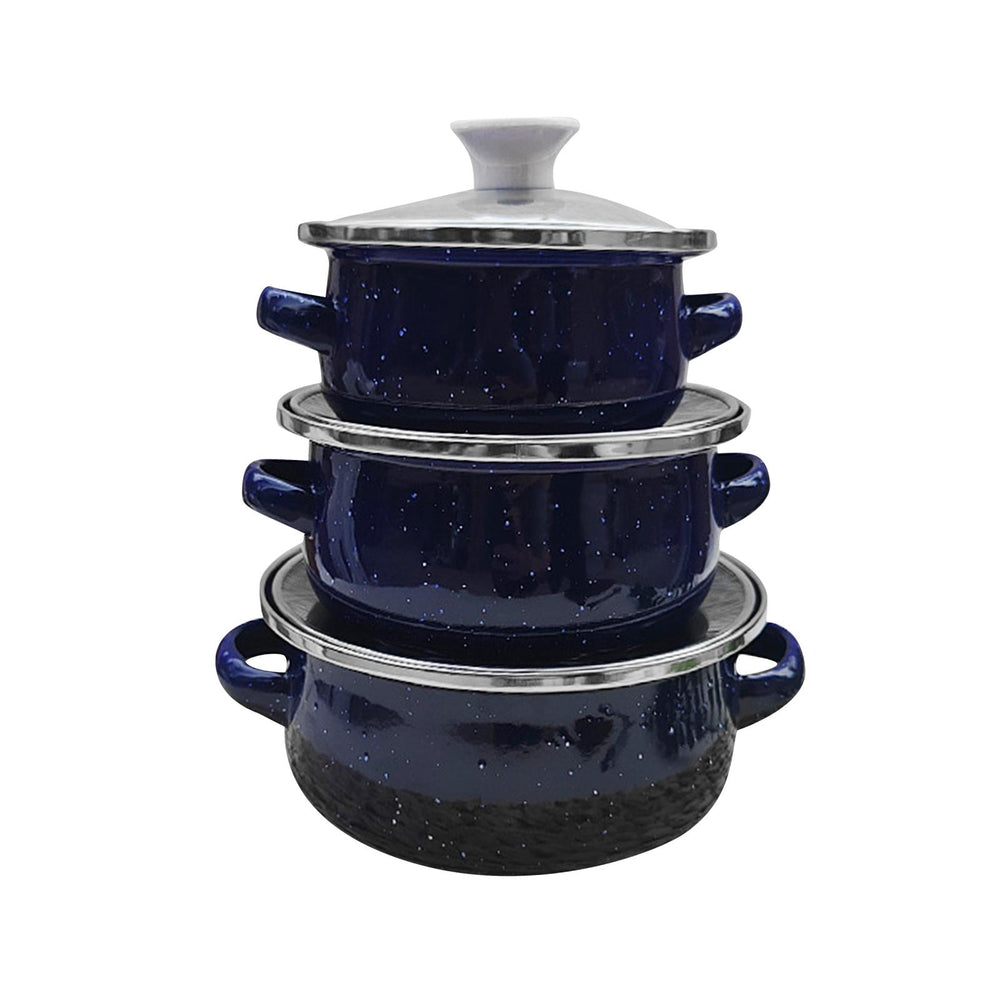 3Pcs Enamel Mini Pot Set Universal Portable Enamel Cookware Set Cooking Home dark blue