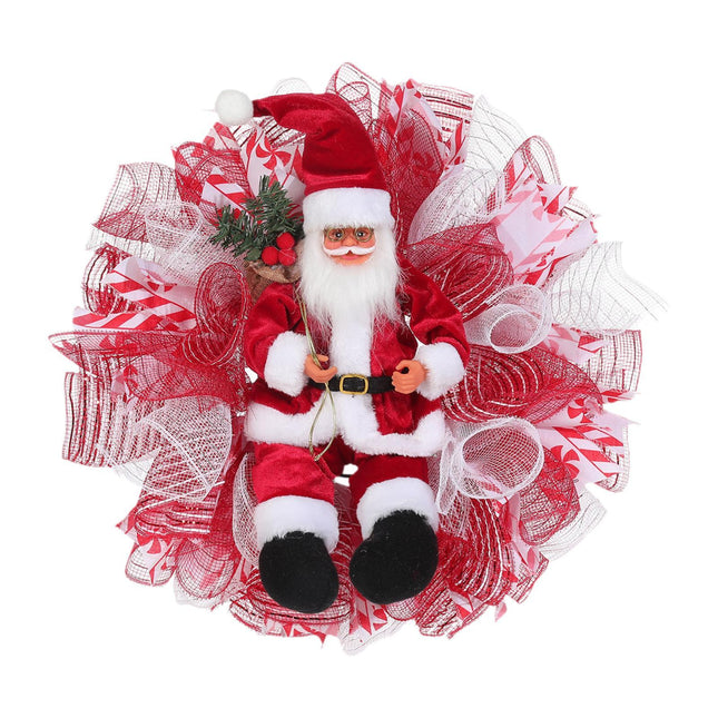 Crofta Xmas Santa Claus Wreath 20 inch Ornament for Holiday Backdrop Farmhouse red