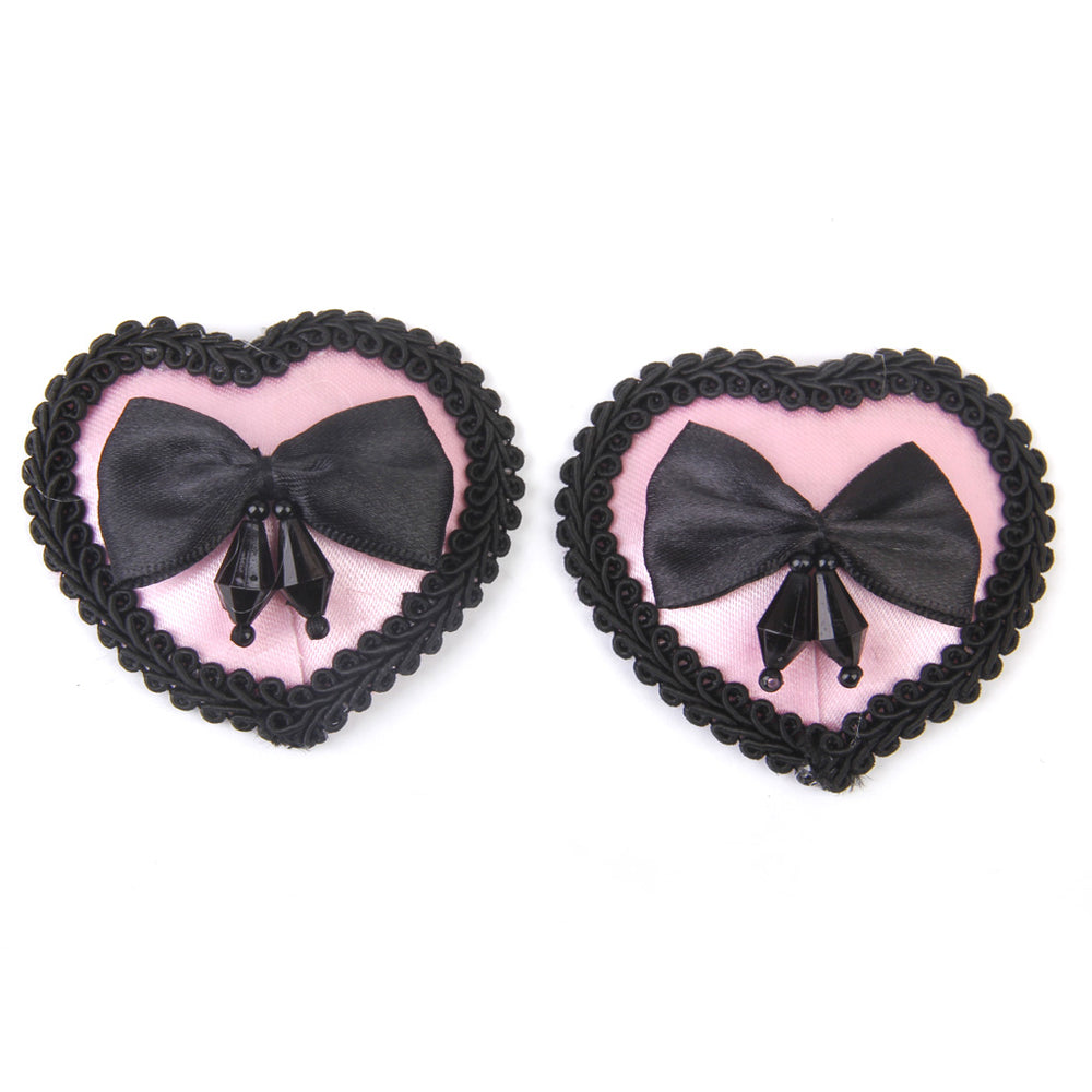 Women's Reuseable Heart Bowknot Nipple Covers Breast Stickers Pink and Black