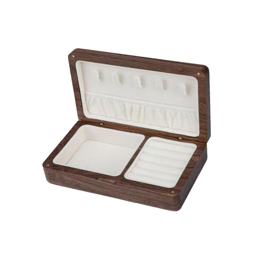 Crofta Wooden Jewelry Box Holder Rectangle Jewelry Case for Wedding Home Decoration black walnut white