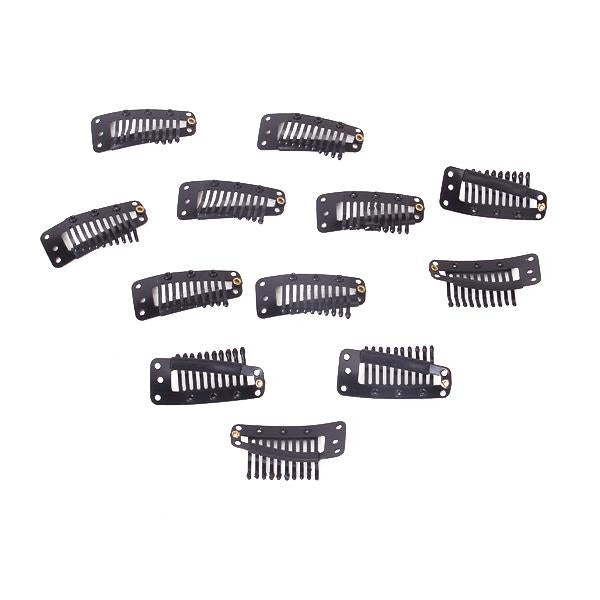 Crofta 12pcs 10 Teeth Steel Snap Clip for Hair Extension Weft Wigs 35mm- Black