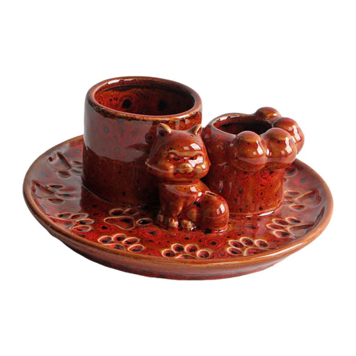 Crofta Incense Holder Decoration Cat Candle Holder for Office Tea Living Room Red