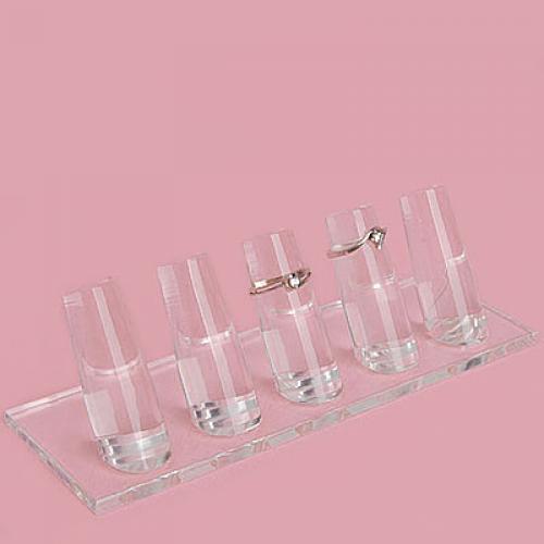 Crofta 1-5 Finger Ring Display Jewelry Holder Clear Acrylic Stand Showcase