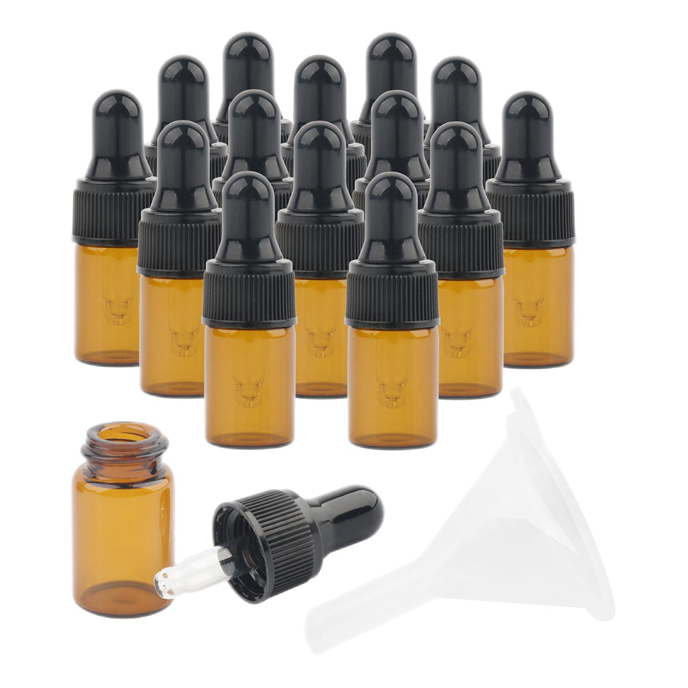 15 Pieces Glass Dropping Bottles Portable Refillable for Perfume Storage 2ml Brown Black