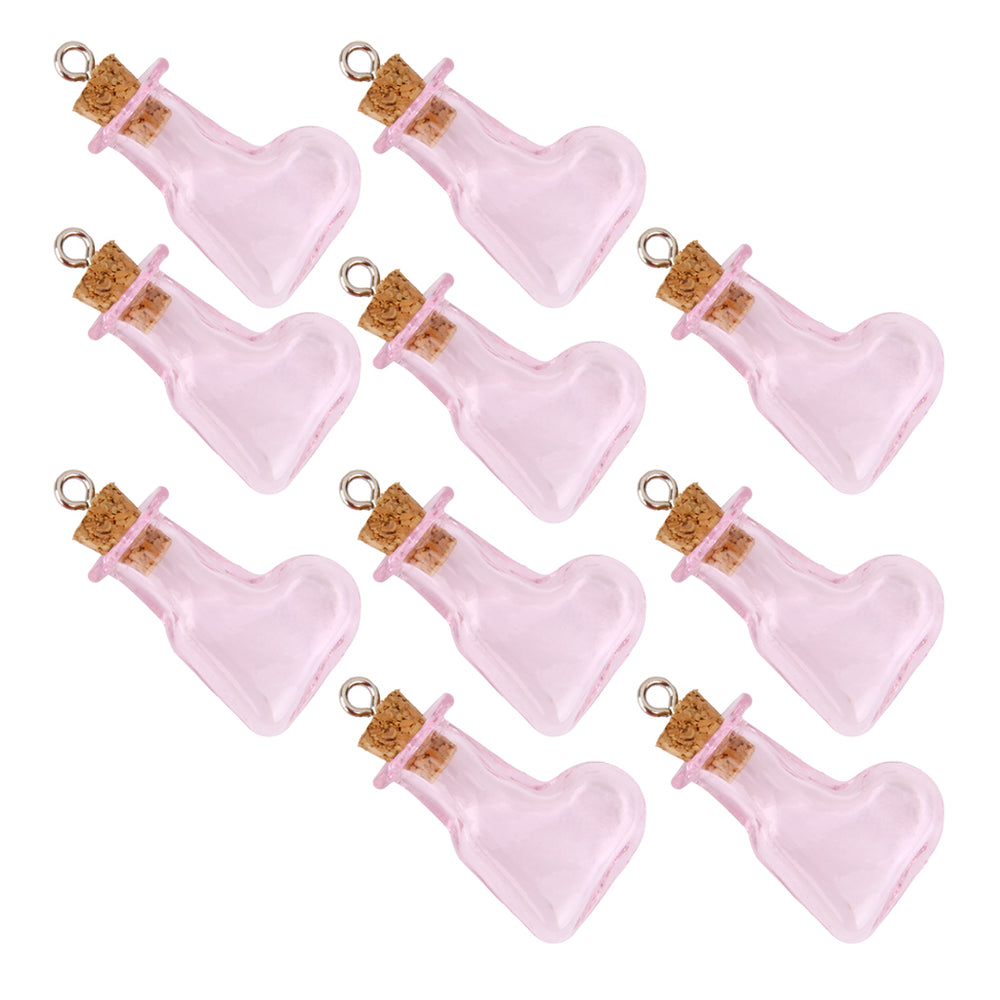 Crofta 10pcs Pink Glass Cork Bottles Vial Wishing Bottle DIY Pendant -Oblique Heart