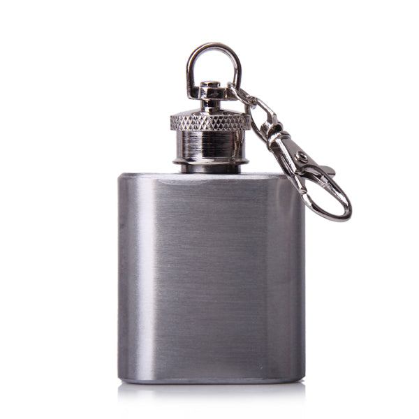 Crofta 1oz Portable Stainless Steel Hip Flask Key Chain Silver