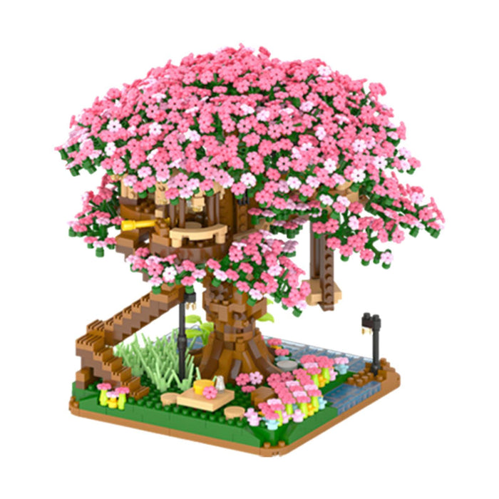 Crofta Cherry Blossom Micro Building Set Japanese Sakura Tree House Model Set