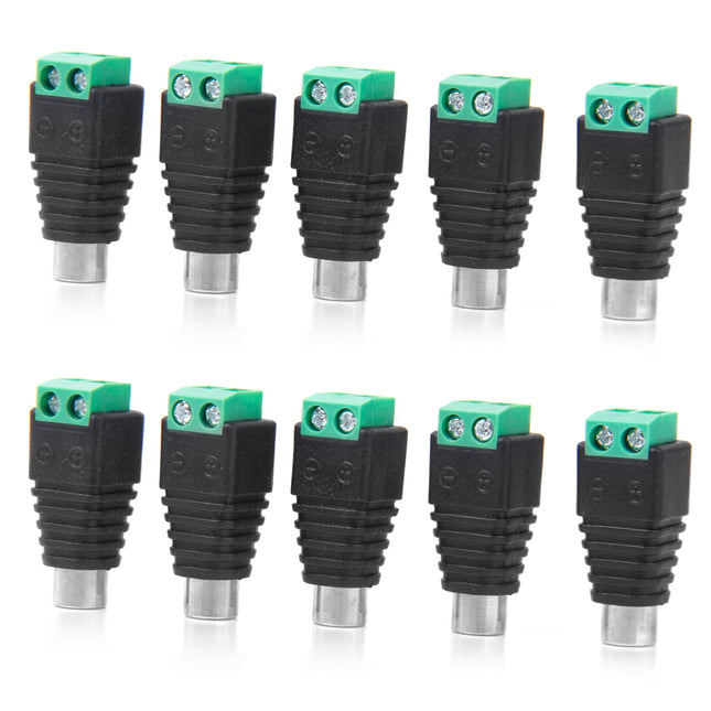 Crofta 10 x RCA Plug Female Power Cable Adaptor Connector for CCTV Camera